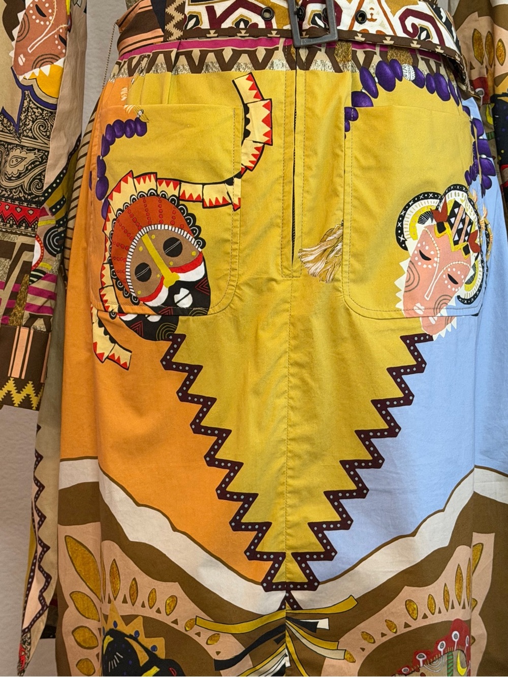 Etro Folk Mask Print Belted Cotton Shirt Dress IT 44 US 8 Made in Italy - Picture 5 of 10